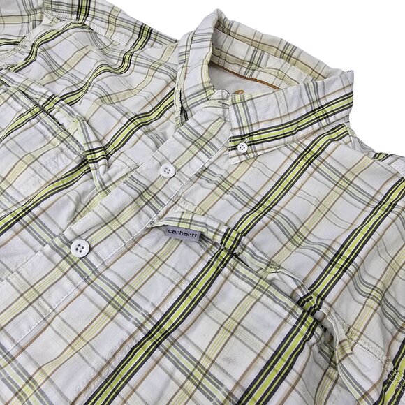 Carhartt Force Men's Plaid Short Sleeve‎ Shirt XL Relaxed Fit Cotton Green/White - Picture 1 of 8